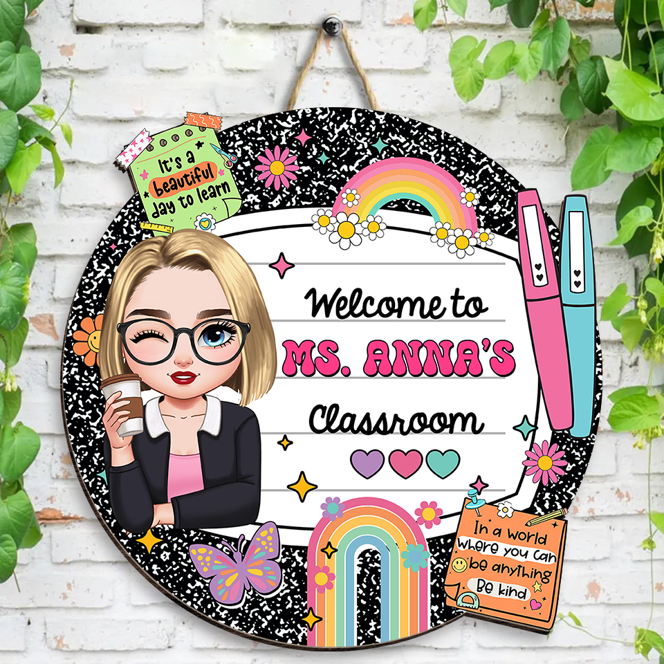 Personalized Composition Notebook Welcome Classroom Door Sign- Back To School Gifts - Classroom Decor