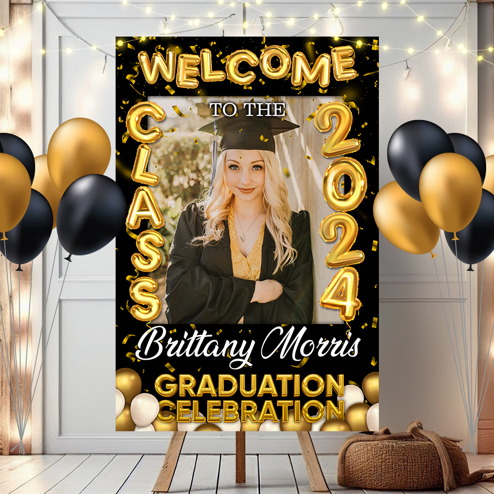 Bubble Styles Class Of 2024 - Graduation Party Welcome Sign - Custom Photo Grad Party Sign - Personalized Graduation Decoration