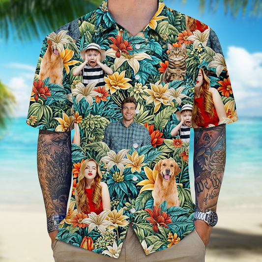 Personalisiertes Dschungel-Familien-Foto, benutzerdefinierter Name - personalisiertes Hawaii-Shirt 