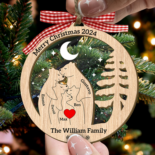 Personalized Wooden Bear Family Christmas Tree Ornament - 2-Layer Wood Pet Carving Ornament - Custom Bear Family Ornament