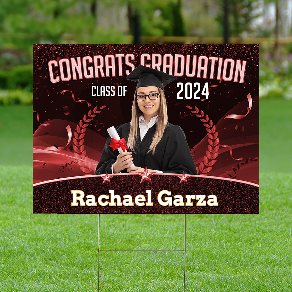 Glitzerstern „Congrats Class of 2024“, Abschlussgeschenk – personalisiertes Rasenschild mit Pfahl