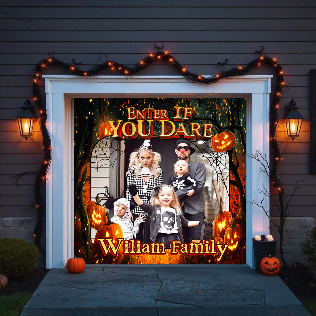 Custom Family Name Halloween Garage Door Decorations - Garage Door Banner Covers - Single Garage