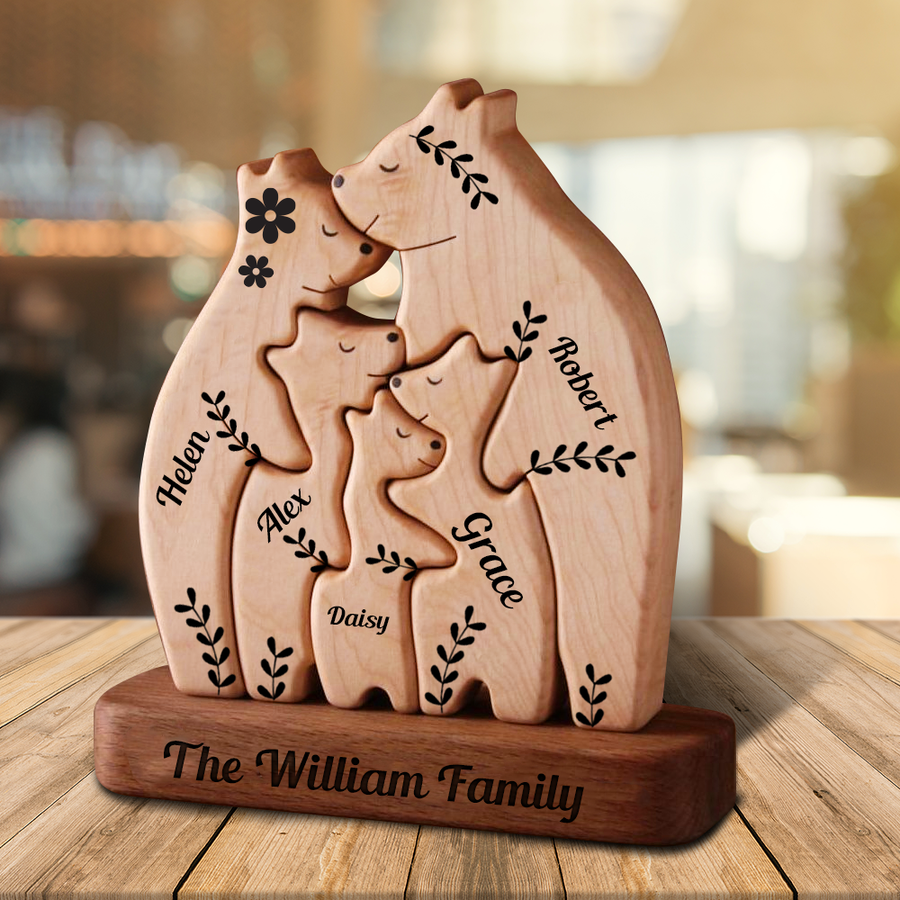 Personalized Wooden Bears Family Vintage Styles - Puzzle Wooden Bears Family - Wooden Pet Carvings