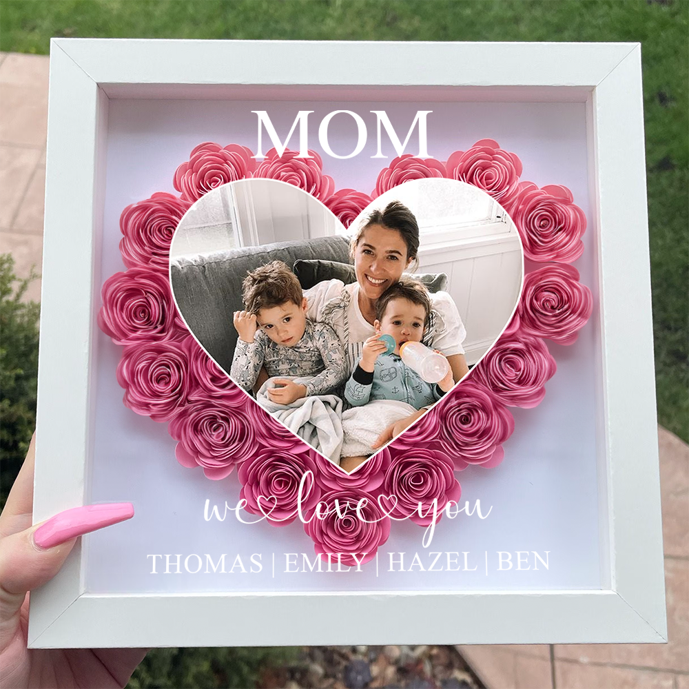 Personalisierte Blumen-Schattenbox mit Fotos - Mama-Geschenk Ich liebe dich jeden Tag 