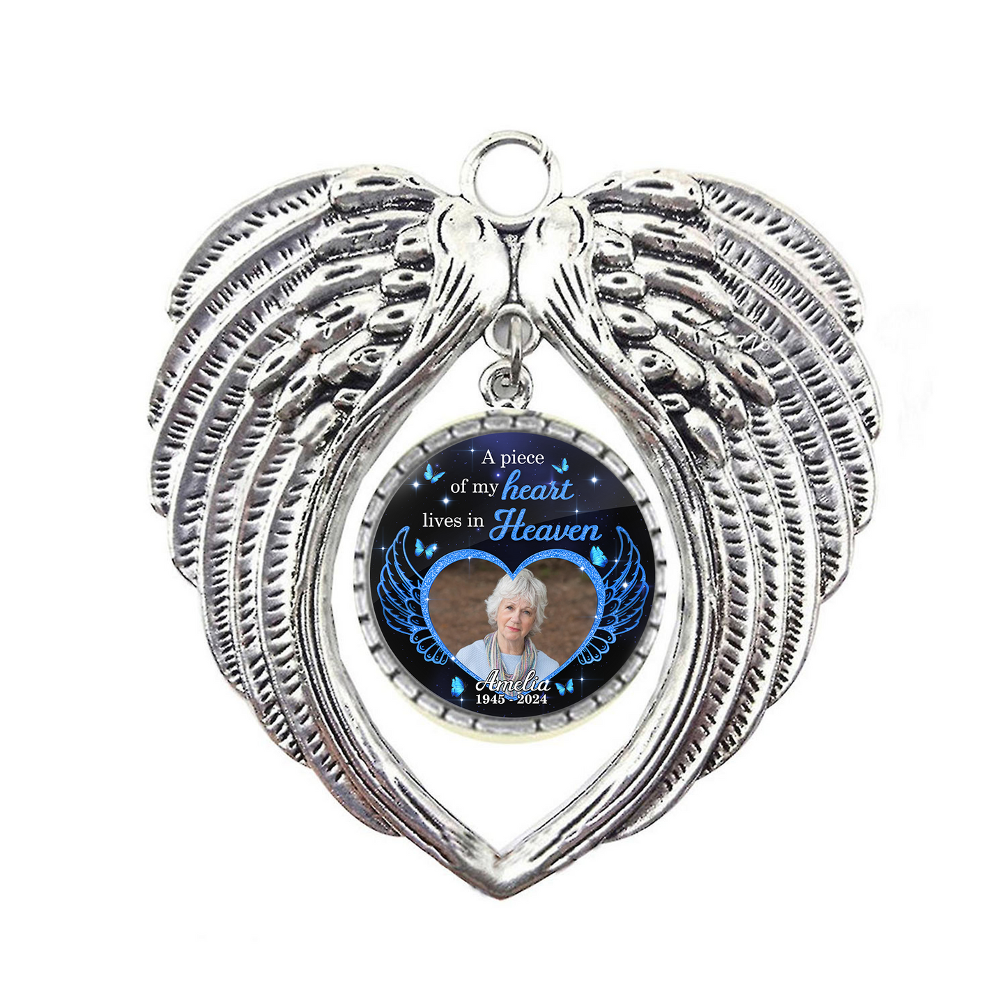 A Piece of My Heart Lives in Heaven - Angel Wings Memorial Ornament - Stainless Steel Ornament