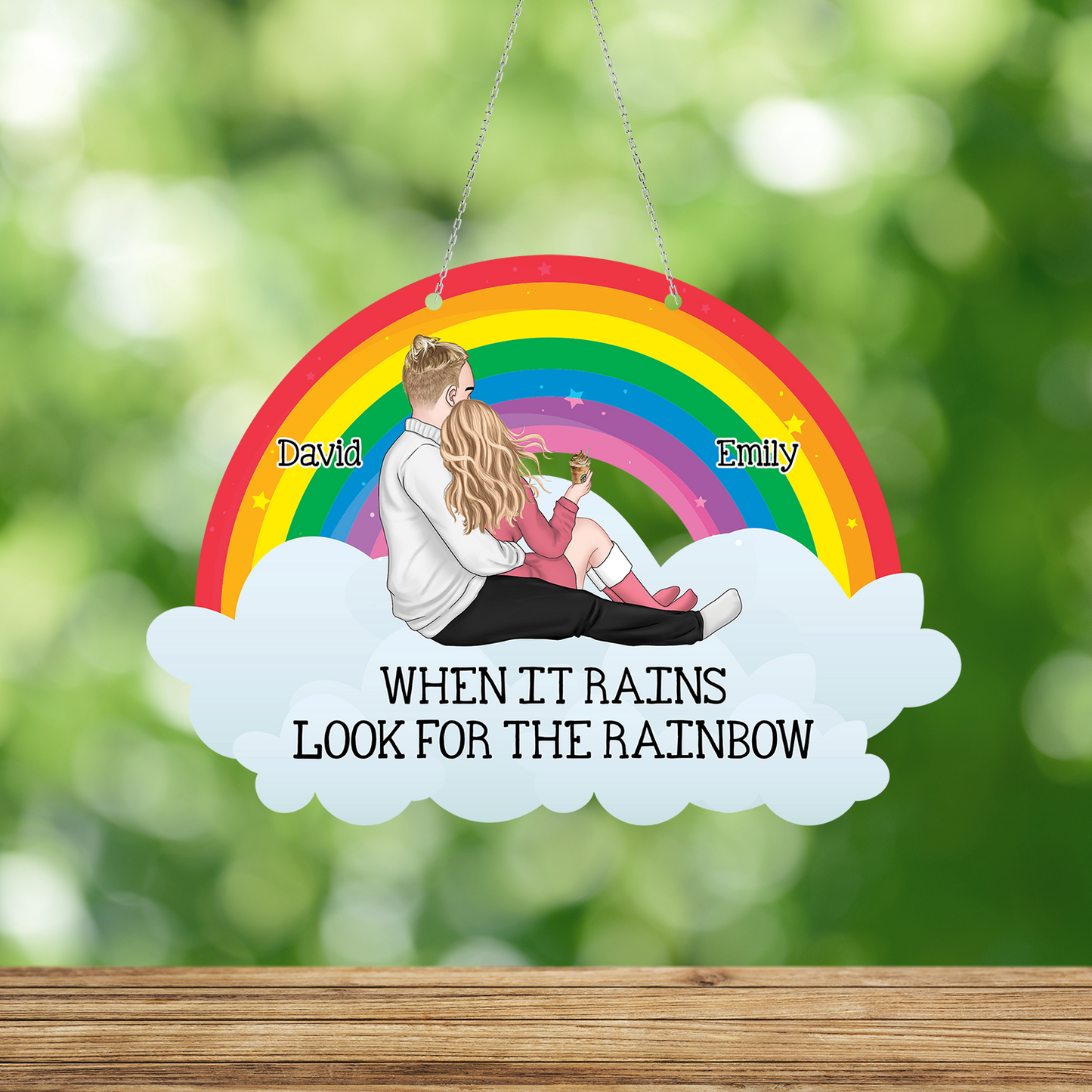 When It Rains Look For The Rainbow Haning Door - Personalized Custom Shape Window Hanging Acrylic