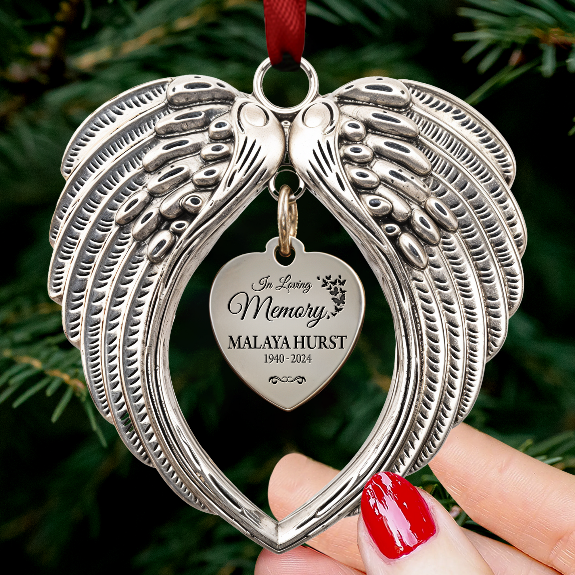 In Loving Memory - Angel Wings Memorial Ornament - Butterfly Stainless Steel Ornament