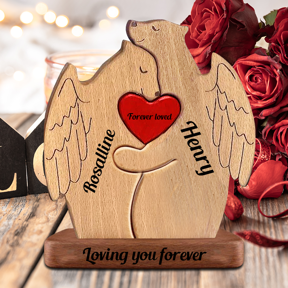 Memorial Wooden Bears With Wings - Puzzle Wooden Bears Family - Wooden Pet Carvings