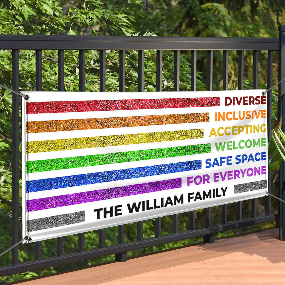 Safe Space For Everyone LGBTQIA+ Glitter Pride Banner - LGBTQ+ Banner - Unique Graduation Gift - Door Banner