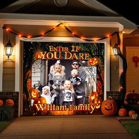 Custom Family Name Halloween Garage Door Decorations - Garage Door Banner Covers - Single Garage