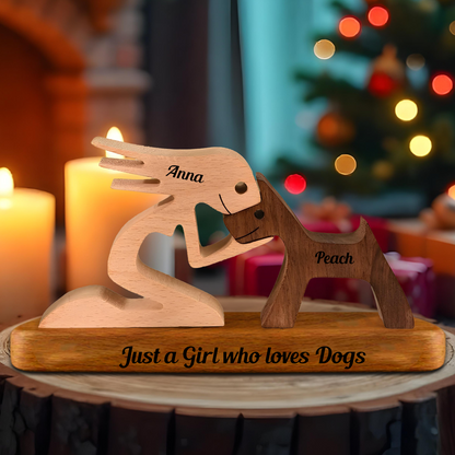 Personalized Custom Wooden Pet Dog Cat Family Statue Carvings With Base - Wooden Puzzle With Custom Name - Carved Wood Decor