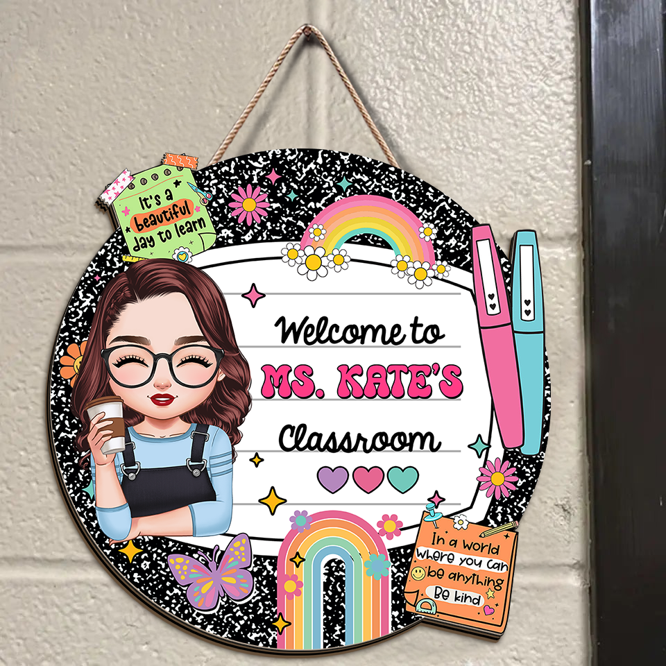 Personalized Composition Notebook Welcome Classroom Door Sign- Back To School Gifts - Classroom Decor