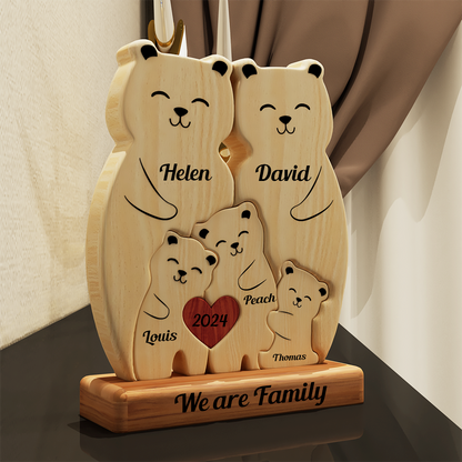 Teddy Family Bear Wooden Bear Family - Puzzle Wooden Family - Wooden Pet Carvings