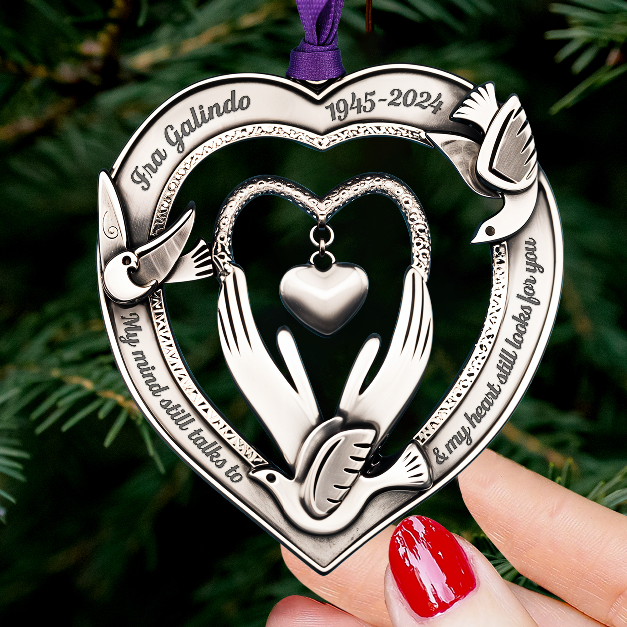 My Mind Still Talks To You - Custom Heart Shape Memorial Ornament - Stainless Steel Ornament