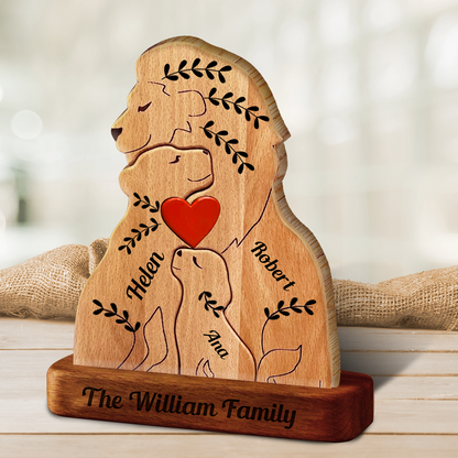 Personalisierte Löwenfamilie aus Holz im individuellen Stil - Puzzle Familie aus Holz - Holzschnitzereien für Haustiere