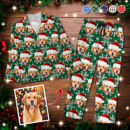 Custom Photo Christmas Cat Pajamas - Human - Dog & Cat Personalized Custom Face Photo Pajama Set