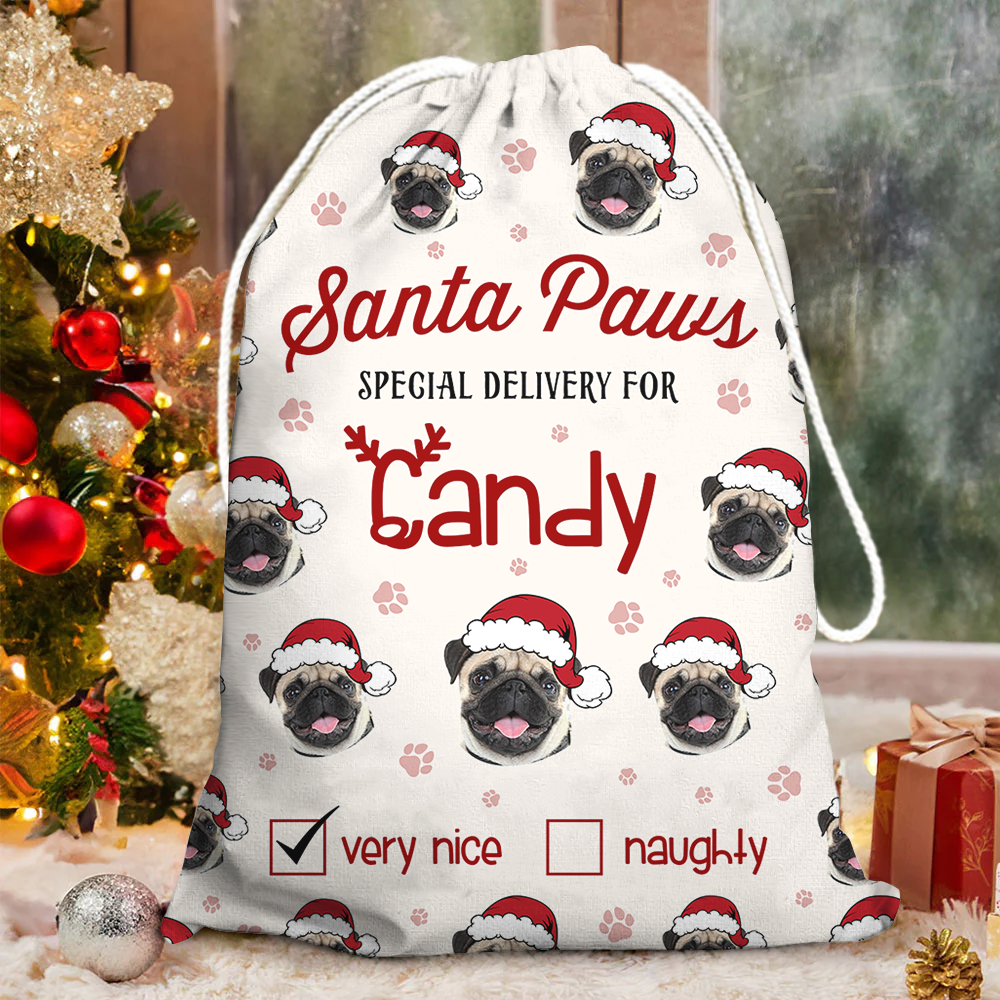 Santa Paws Special Delivery Christmas Bag - Personalise Santa Sack Christmas -Special Delivery Christmas Eve Box