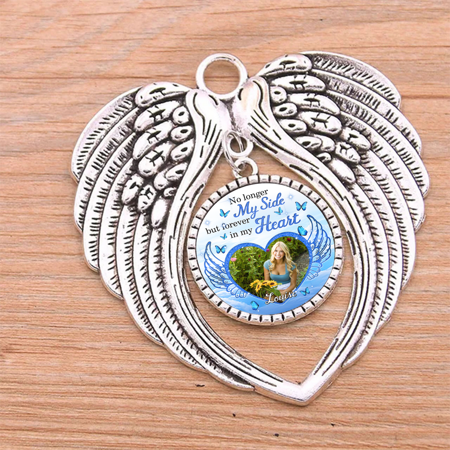 A Piece of My Heart Lives in Heaven - Angel Wings Memorial Ornament - Stainless Steel Ornament