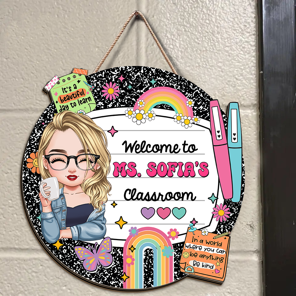 Personalized Composition Notebook Welcome Classroom Door Sign- Back To School Gifts - Classroom Decor