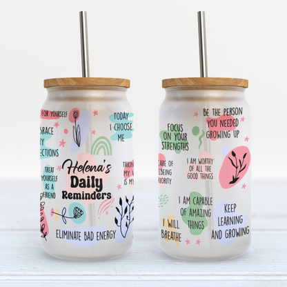 Benutzerdefinierter Name Tägliche Erinnerungen Glasbecher Mental Health, Tumbler Tägliche Affirmationen Glasbecher, Affirmationen Tumbler Beste Freundin Geschenke