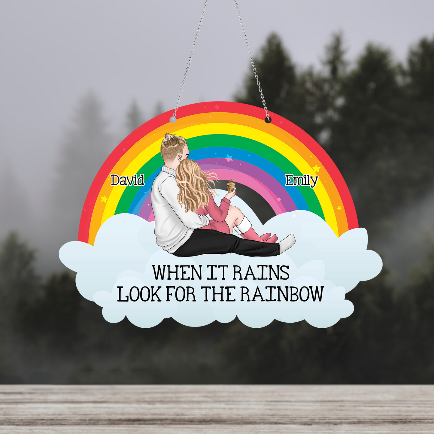 When It Rains Look For The Rainbow Haning Door - Personalized Custom Shape Window Hanging Acrylic