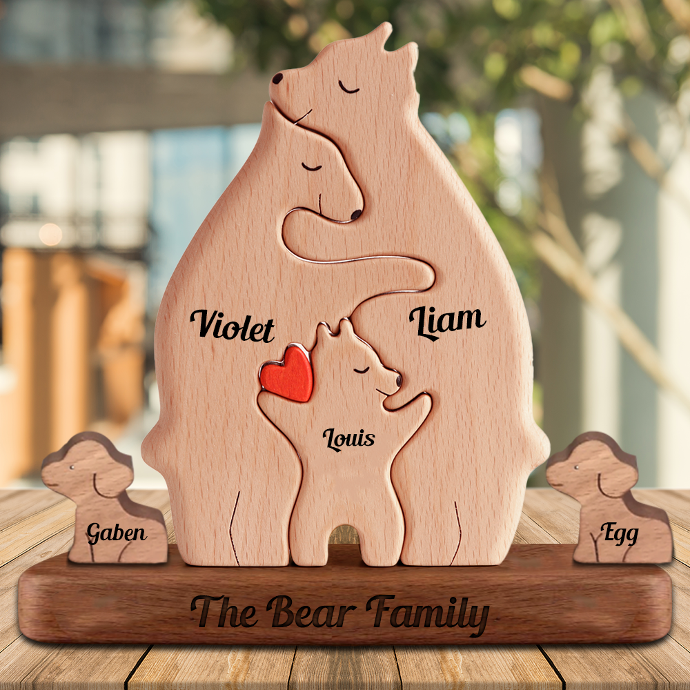 Holzbären Familienmitglieder Mini Hunde &amp; Katzen - Puzzle Holzbären Familie - Holzschnitzereien für Haustiere