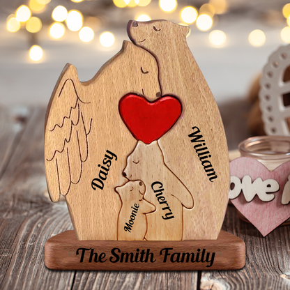 Memorial Wooden Bears With Wings - Puzzle Wooden Bears Family - Wooden Pet Carvings