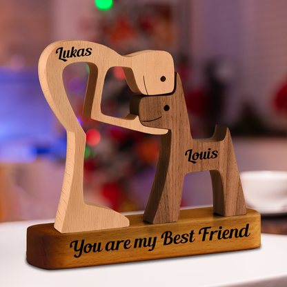 Personalized Custom Wooden Pet Dog Cat Family Statue Carvings With Base - Wooden Puzzle With Custom Name - Carved Wood Decor