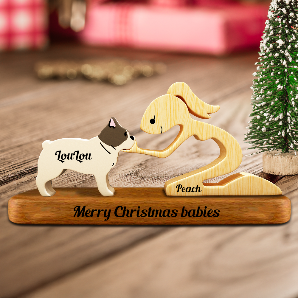 Personalized Dog Breeds Wooden Carvings With Base - Wooden Puzzle With Custom Name - Carved Wood Decor