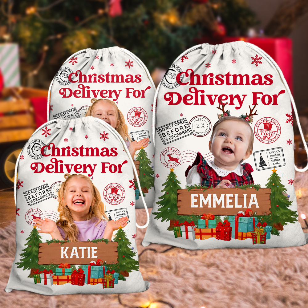 Personalized Santa Christmas Sack - Special Delivery Gift Bag - Custom Name Photo Christmas Bag