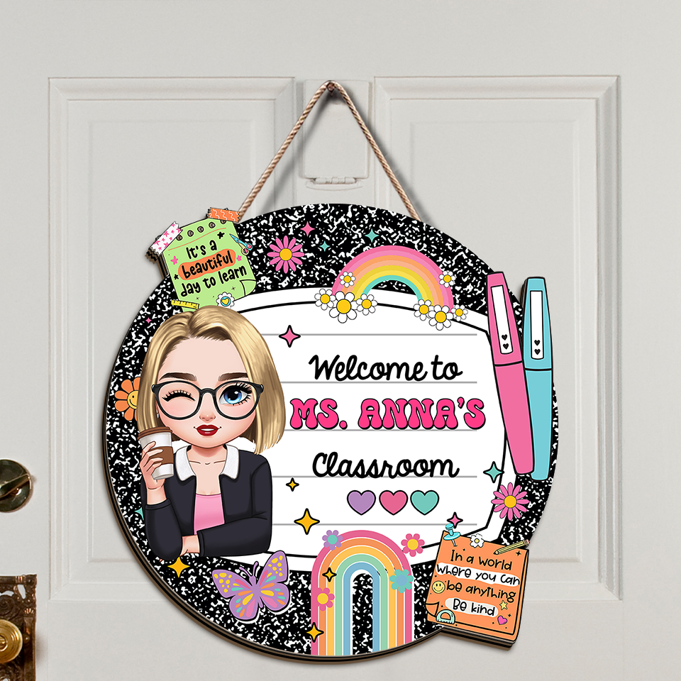 Personalized Composition Notebook Welcome Classroom Door Sign- Back To School Gifts - Classroom Decor