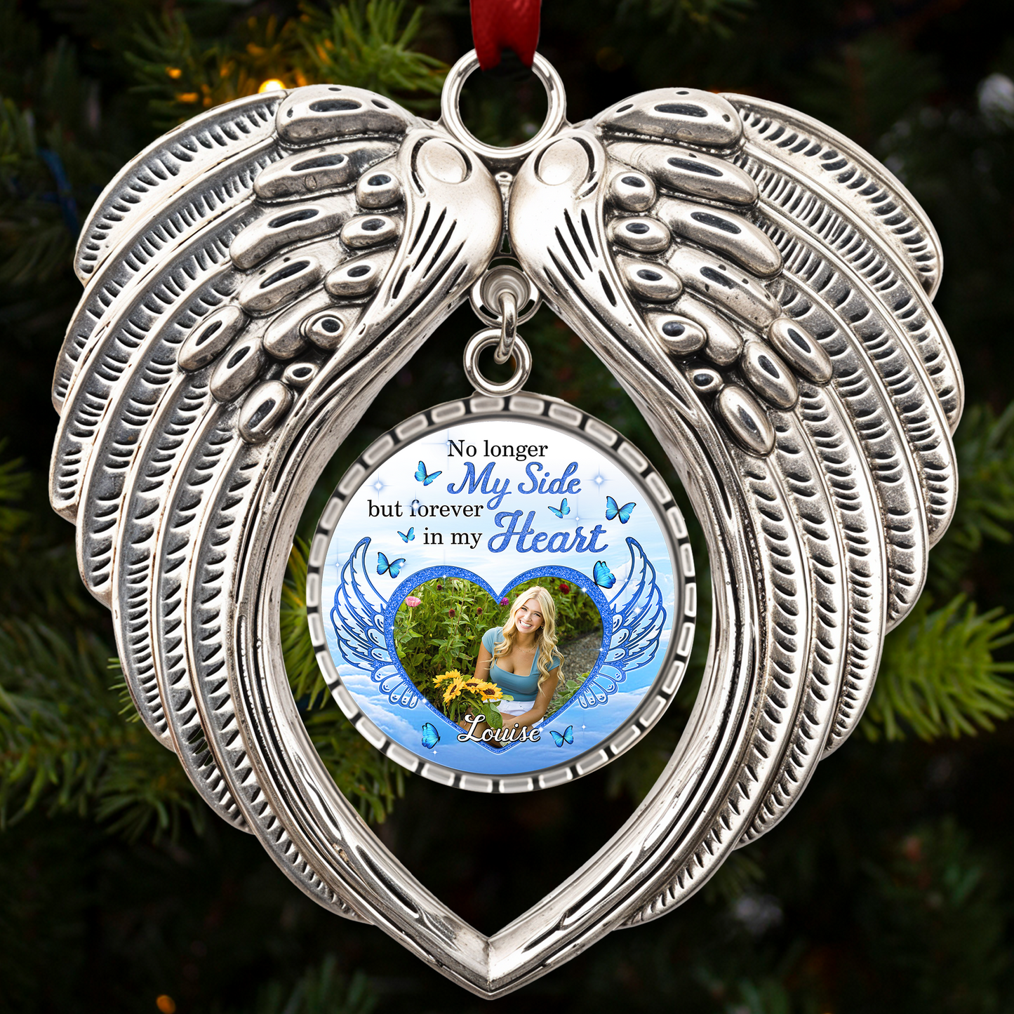 A Piece of My Heart Lives in Heaven - Angel Wings Memorial Ornament - Stainless Steel Ornament