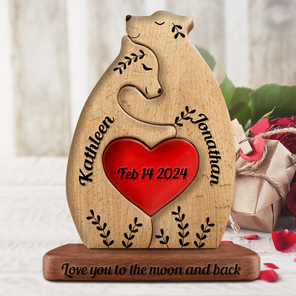 Personalized Wooden Bears Couple Vintage Wooden - Puzzle Wooden Bears Family - Wooden Pet Carvings