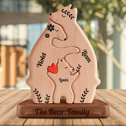 Personalized Wooden Bears Family Vintage Styles - Puzzle Wooden Bears Family - Wooden Pet Carvings