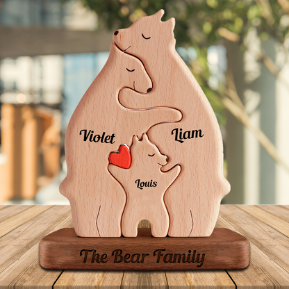 Personalized Wooden Bears Family, Bear Shaped Wood Puzzle with Custom Name- Gift for Mother's Day, Thanksgiving, Christmas