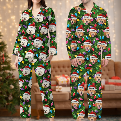 Custom Face Christmas Xmas Leds Pajama Set - Personalized Family Photo Pajama - Christmas Gift