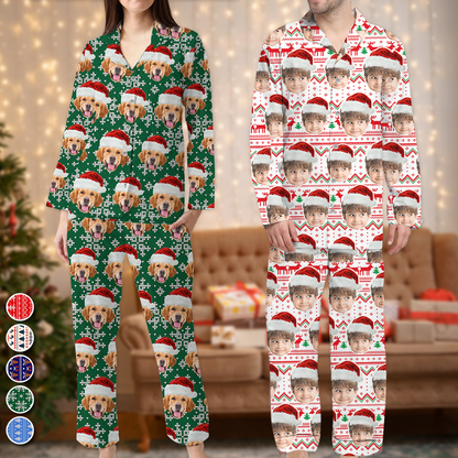 Custom Photo Christmas Cat Pajamas - Human - Dog & Cat Personalized Custom Face Photo Pajama Set