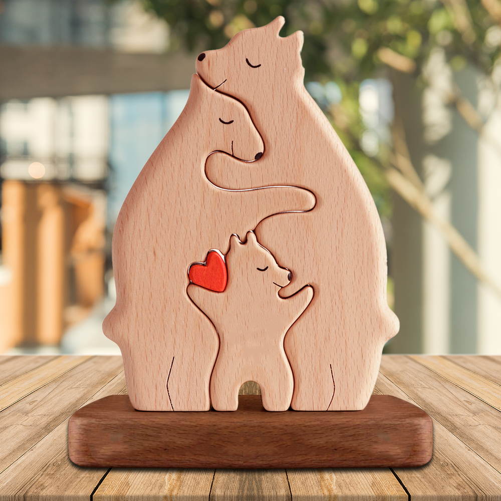 Non Custom Wooden Bears Family - Puzzle Wooden Bears Family - Wooden Pet Carvings