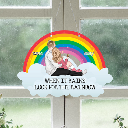 When It Rains Look For The Rainbow Haning Door - Personalized Custom Shape Window Hanging Acrylic