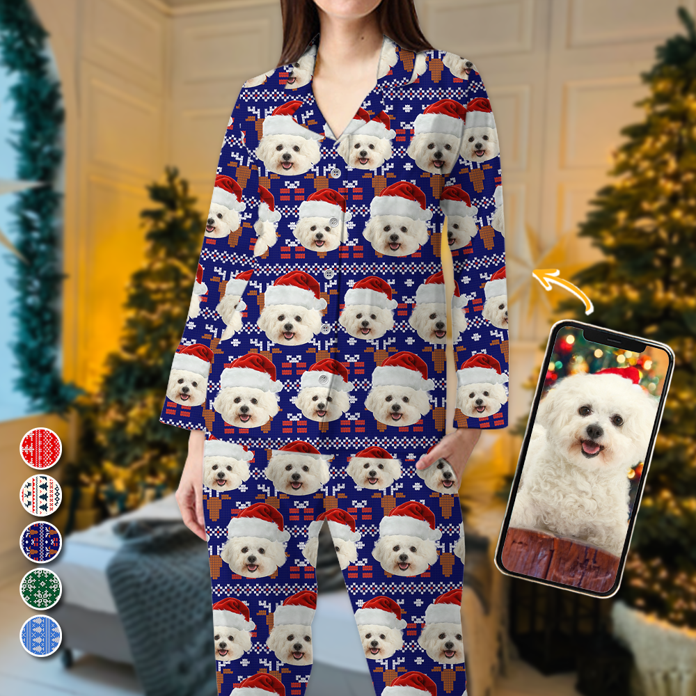 Custom Photo Christmas Cat Pajamas - Human - Dog & Cat Personalized Custom Face Photo Pajama Set