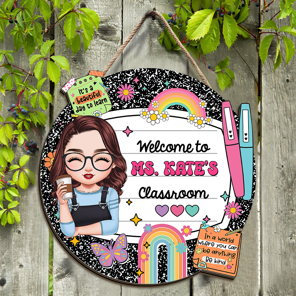 Personalized Composition Notebook Welcome Classroom Door Sign- Back To School Gifts - Classroom Decor