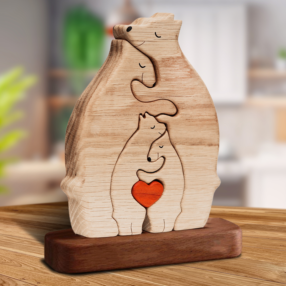 Non Custom Wooden Bears Family - Puzzle Wooden Bears Family - Wooden Pet Carvings