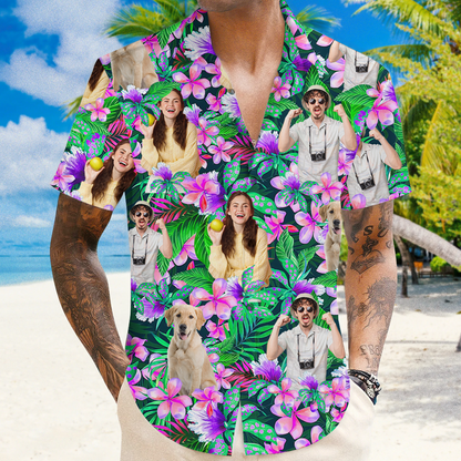 Personalisiertes Blumen-Dschungel-Familien-Benutzerdefiniertes Foto Benutzerdefinierter Name - Personalisiertes Hawaii-Shirt 