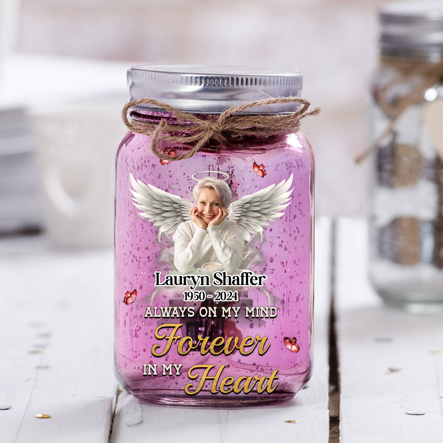 Your Wings Were Ready But My Heart Was Not Memorial Jar Light - Personalized Mason Jar Light