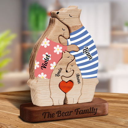 Personalized Wooden Bears Family Puzzle Funny Styles with Clothes - Wooden Pet Carvings