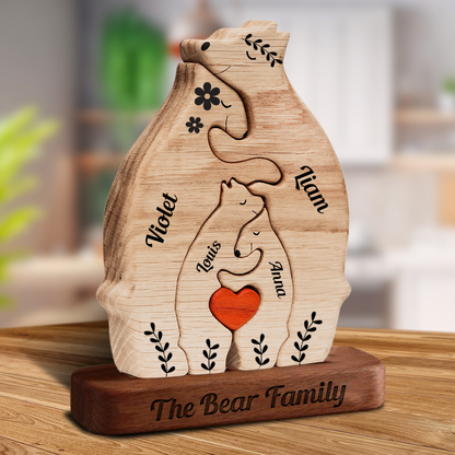 Personalized Wooden Bears Family Vintage Styles - Puzzle Wooden Bears Family - Wooden Pet Carvings