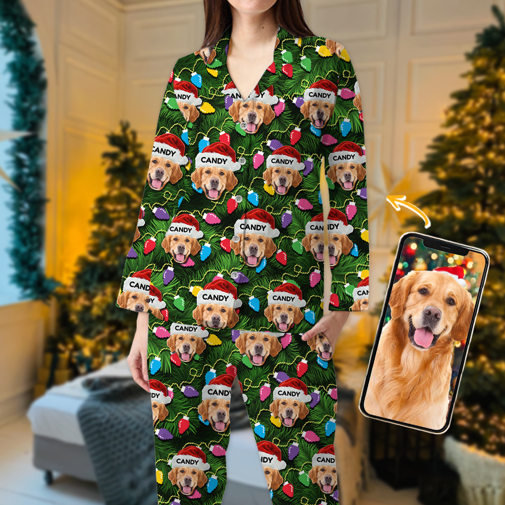 Custom Face Christmas Xmas Leds Pajama Set - Personalized Family Photo Pajama - Christmas Gift