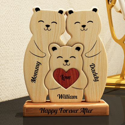 Teddy Family Bear Wooden Bear Family - Puzzle Wooden Family - Wooden Pet Carvings