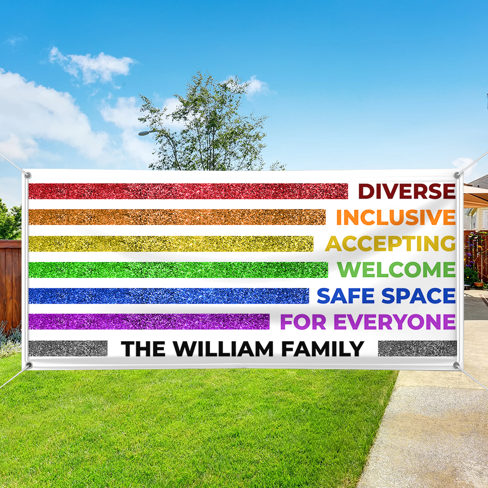 Safe Space For Everyone LGBTQIA+ Glitter Pride Banner - LGBTQ+ Banner - Unique Graduation Gift - Door Banner