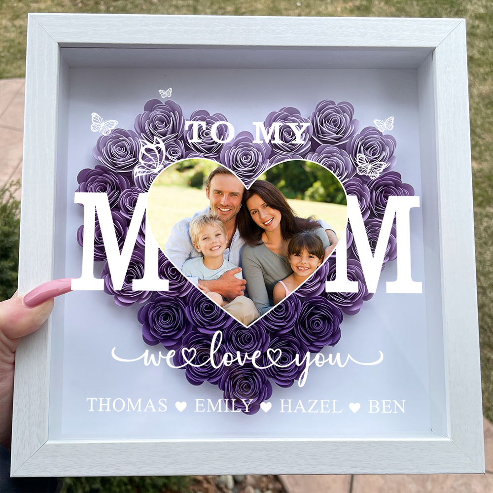 To My Mom Heart Shaped Monogram Flower - Personalized Flower Shadow Box